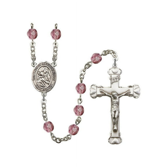 Our Lady of the Precious Blood Silver-Plated Rosary 6mm February Purple Fire Polished Beads Crucifix Size 1 5/8 x 1 medal