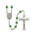 thumbnail image 1 of Our Lady of the Precious Blood Silver-Plated Rosary 6mm May Green Fire Polished Beads Crucifix Size 1 5/8 x 1 medal charm, 1 of 1