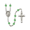 thumbnail image 1 of Our Lady of the Railroad Silver-Plated Rosary 6mm August Green Fire Polished Beads Crucifix Size 1 3/8 x 3/4 medal charm, 1 of 1