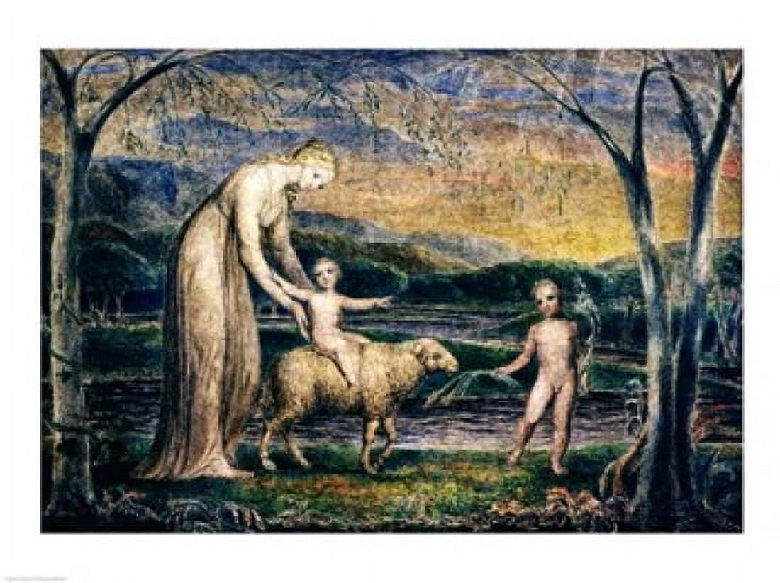 Our Lady with the Infant Jesus Riding on a Lamb with St John Canvas Art - William Blake (24 x 18)