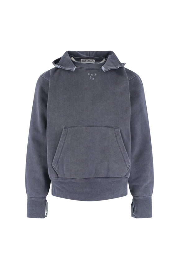 Blue Washed Distressed Relaxed Hooded Sweatshirt (Men's)
