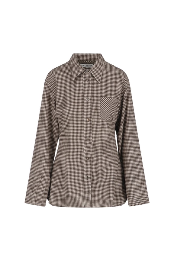 Brown Checkered Classic Collar Shirt (Women's)