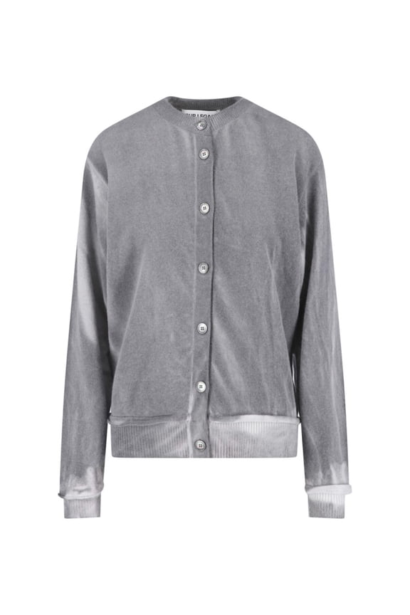 Grey Plush Button-Up Ribbed Sweater (Women's)