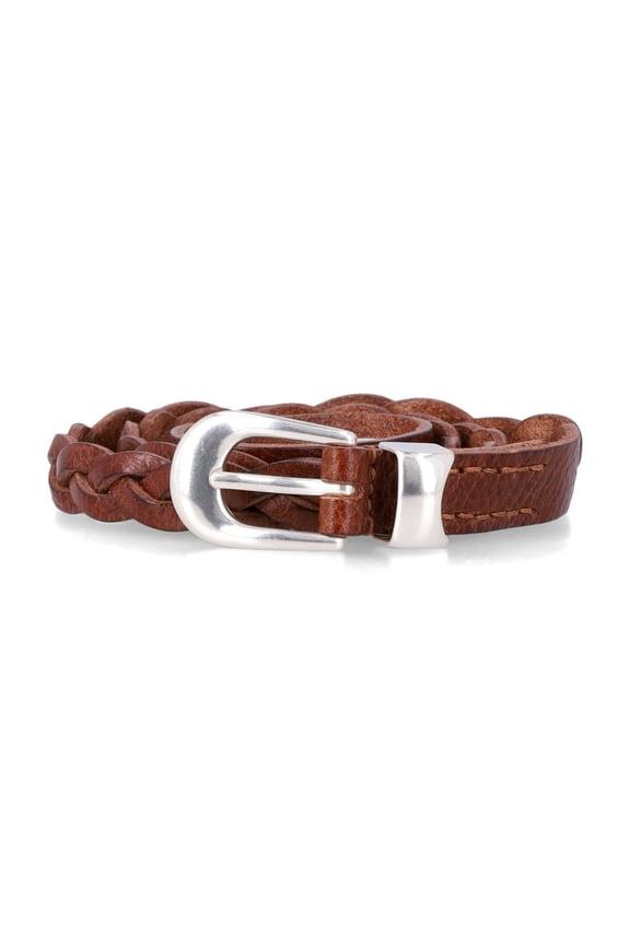 Men's Braided Leather Cognac Pin Buckle Belt Brown