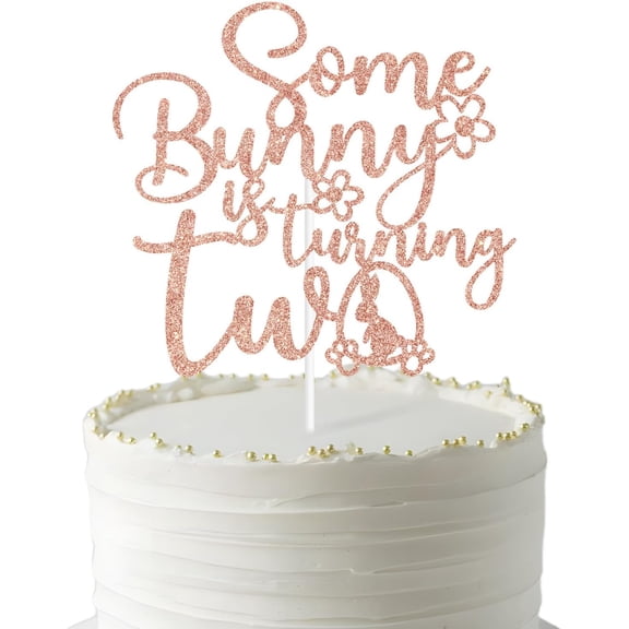 Our Little Bunny Is Turning Two Cake Topper, Some Bunny Is Two, Easter Spring Theme, Happy 2nd Birthday Party Decoration, Rabbit Design