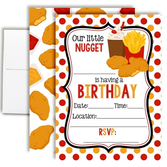 "Our Little Nugget" Chicken Nugget Birthday Party Invitations