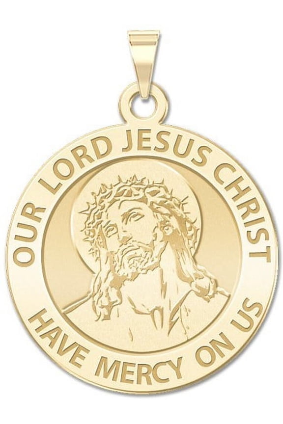 Our Lord Jesus Christ Religious Medal  - 1 Inch Size of a Quarter -Solid 14K Yellow Gold
