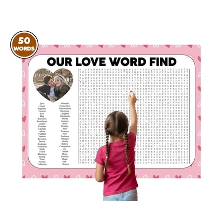 Our Love Word Search, Personalized Crossword Puzzle, Custom Word Find Poster, Gathering Activity