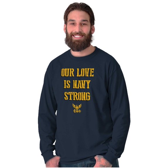 Our Love is Navy Strong Anchor Logo Unisex Plus Size Long Sleeve Shirt Brisco Brands 3X