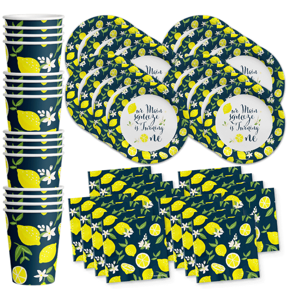 Our Main Squeeze is Turning One Lemon 1st Birthday Party Supplies Set Includes Plates, Cups, and Napkins Tableware Kit for 16