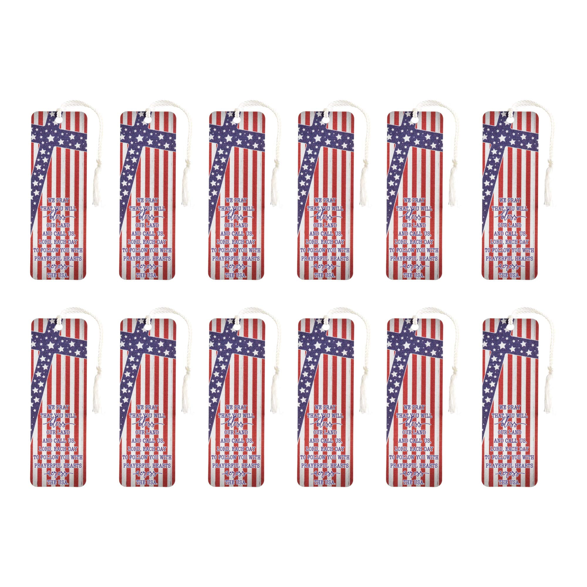 Our Nation's Prayer Patriotic Red 6 x 2 Cardstock Bookmark Multipack with Tassel of 12