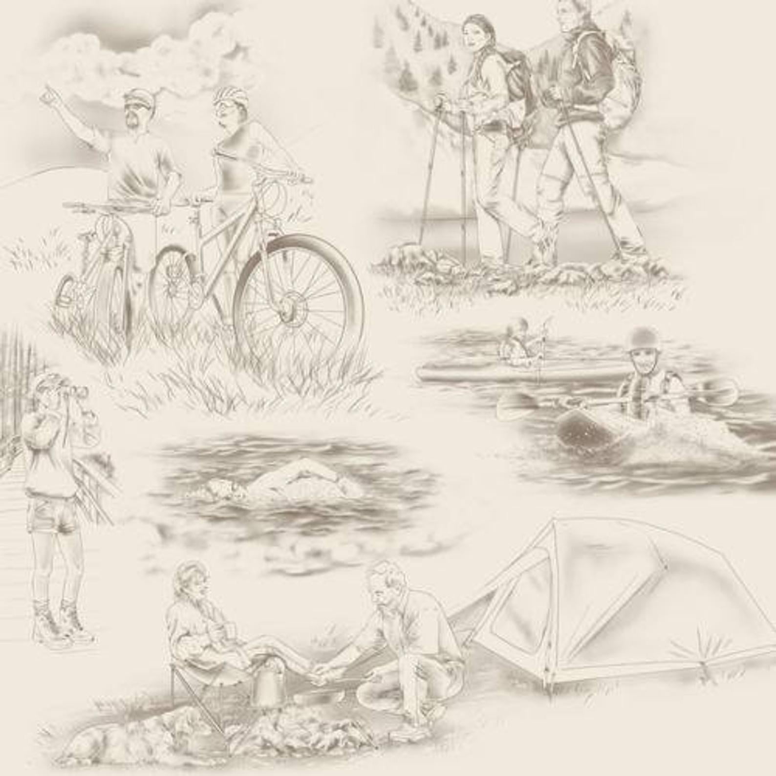 Our National Parks Toile Cream 100% Cotton Fabric Sold by The Yard