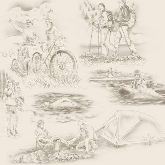 Our National Parks Toile Cream 100% Cotton Fabric Sold by The Yard