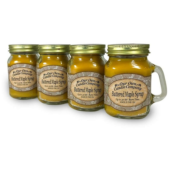 Our Own Candle Company Buttered Maple Syrup Scented Mini Mason Jar Candle, 3.5 Ounce (4 Pack)