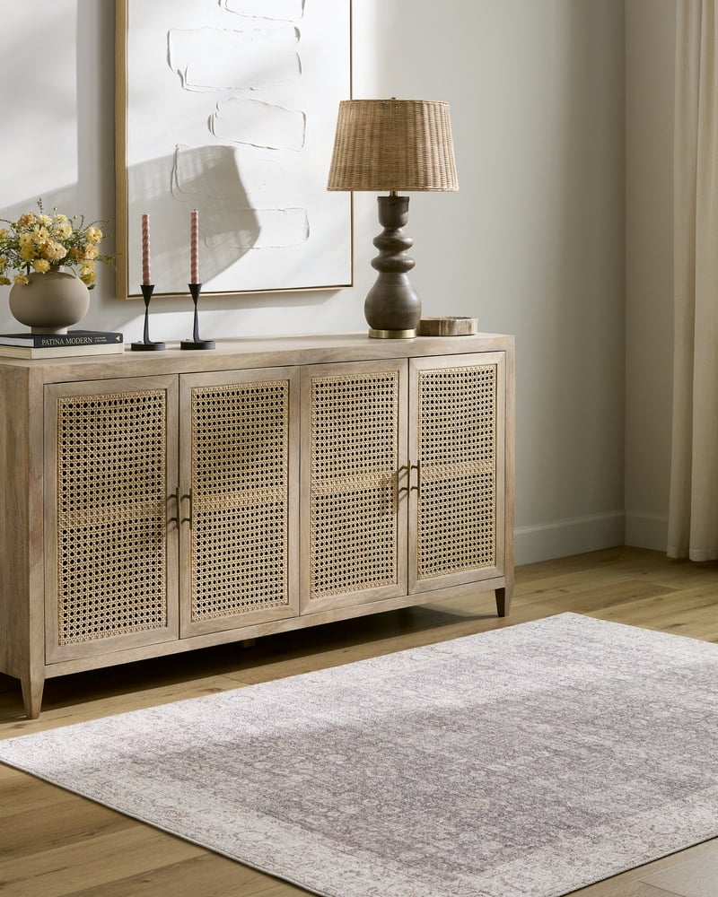 Spokane Brown and Cream Synthetic Vintage Area Rug