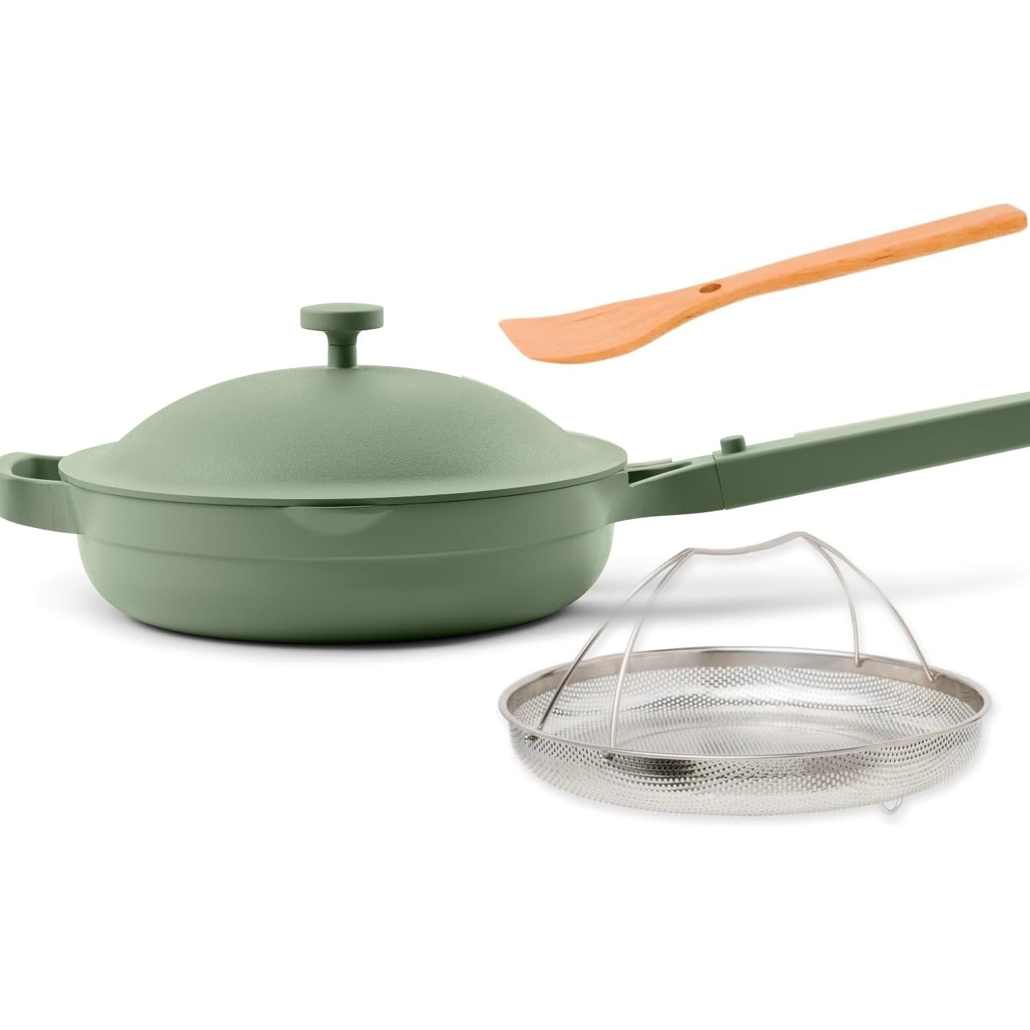 Sage Green 10.5" Aluminum Ceramic Nonstick Pan with Lid