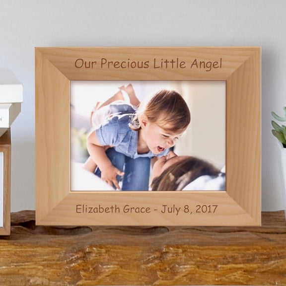 Our Precious Little Angel Personalized Wooden Picture Frame-10" x 8" Brown Horizontal