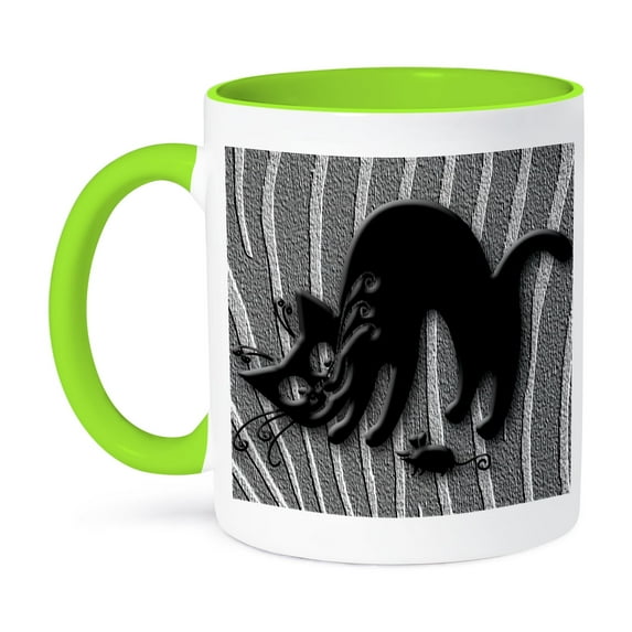 3dRose, Our Sassy Cat found a mouse and wants to play , 11oz Two-Tone Green Mug