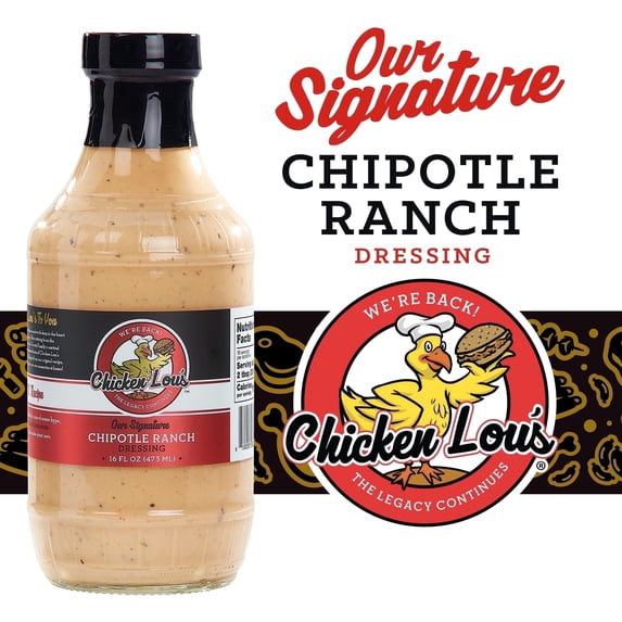 Chicken Lou’s Chipotle Ranch| Topping and Dressing - Smooth and Creamy, Smoky Chipotle Flavor - Gluten-Free & Vegetarian| 16 fl. oz