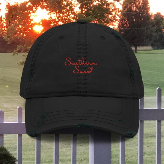Our Southern Sass Collection Angel Feathers Originals Distressed Embroidered Cotton Baseball Cap for Women, Black