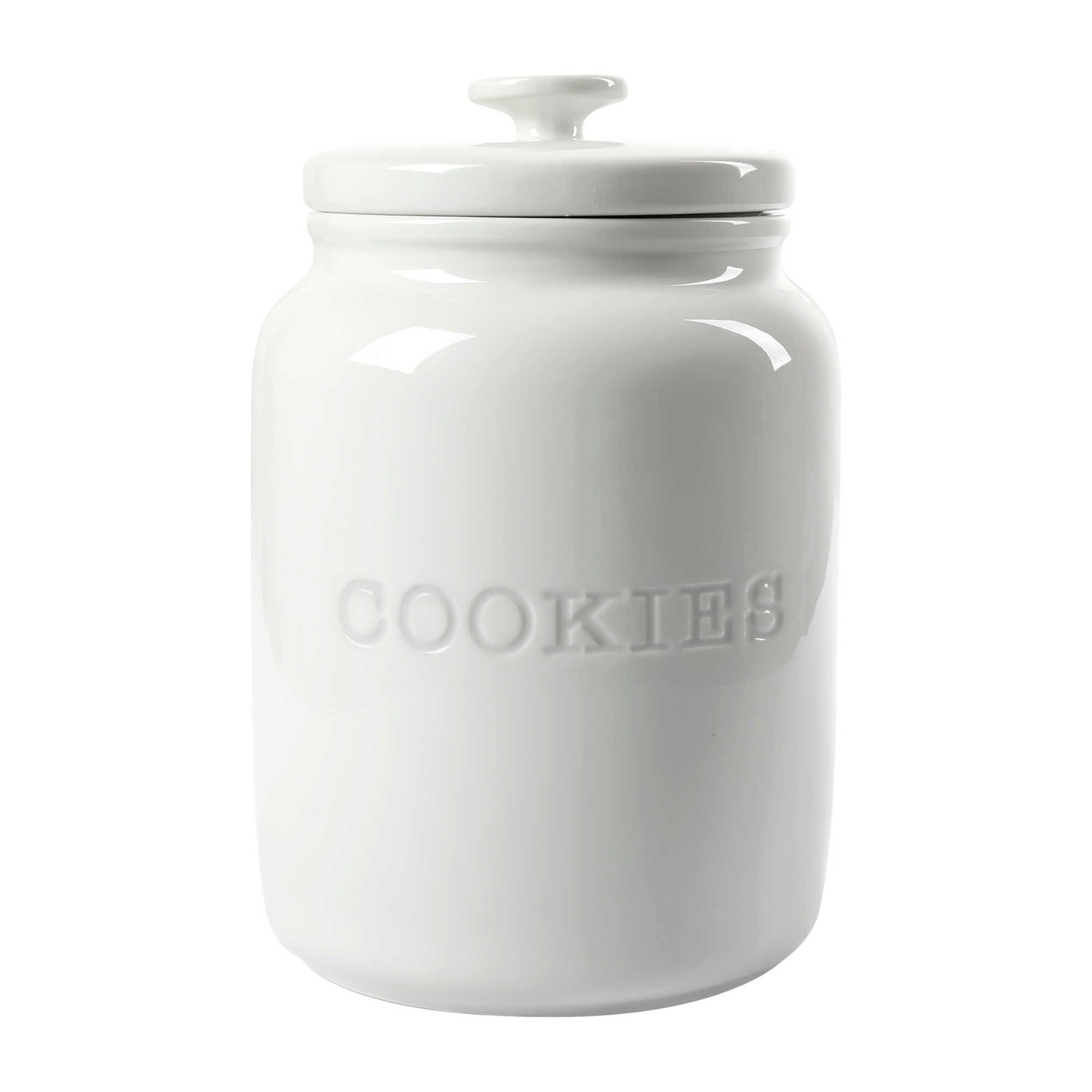 Our Table Simply White 132 oz. Porcelain Word Cookie Jar with Air Tight Lid