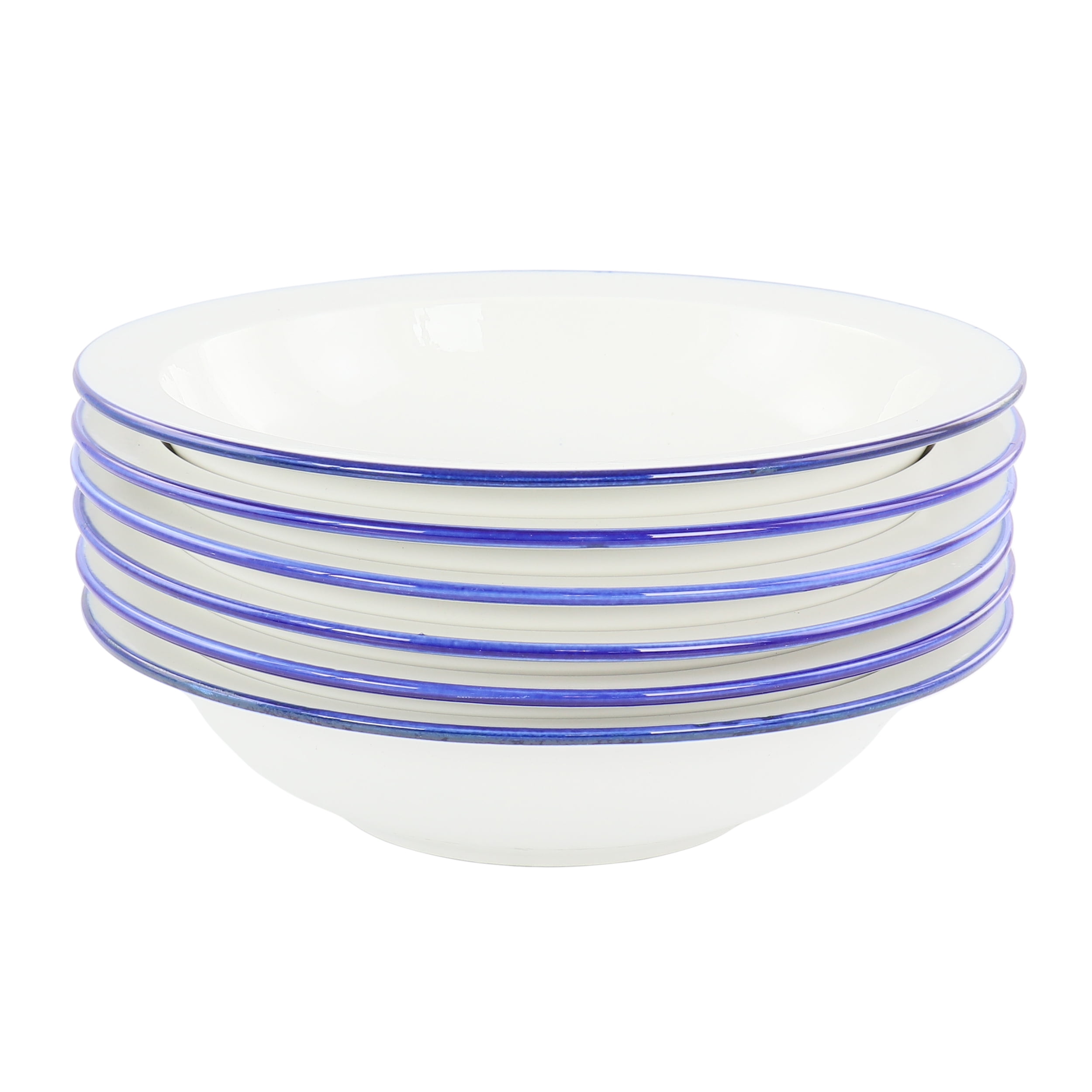 Our Table Simply White 6 Piece 8.75 Inch Porcelain Blue Rim Bistro Soup