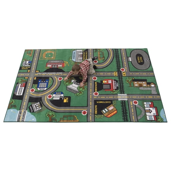 Kids World Carpets Our Town Tufted Nylon Children's Educational and Play Area Rug - 6' x 9'