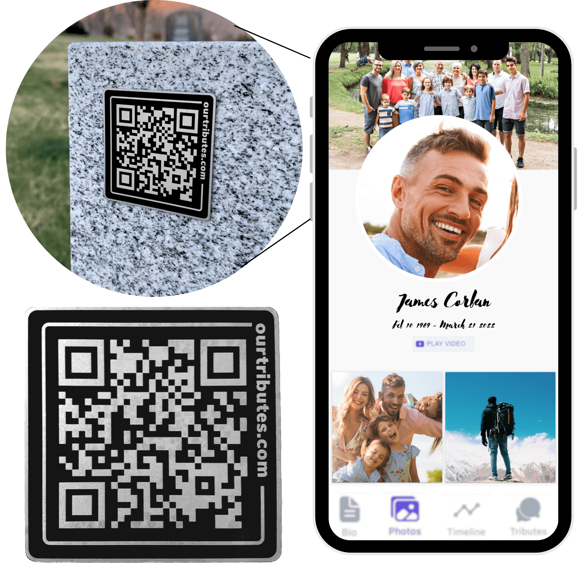 Our Tributes QR Code Memorial Plaque Sympathy Gift for Cemetery Headstone of Loved Ones