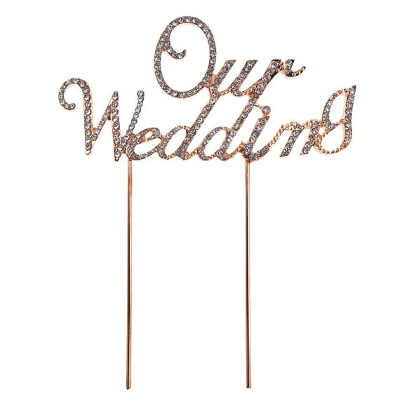 "Our Wedding" Cursive Metal Crystal Cake Topper, 5-3/4-Inch x 2-1/4-Inch, Gold