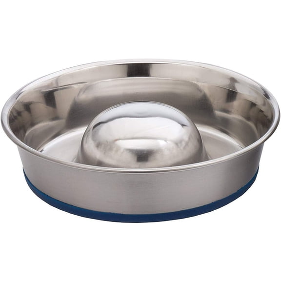 OurPet's DuraPet Slow Feed Stainless Steel Dog Bowl, Silver, Large