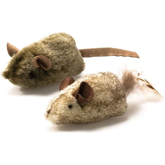 OurPet's Play-N-Squeak Twice the Mice Cat Toy, 2pc (Interactive Catnip Toy, Real Mouse Electronic Sound)