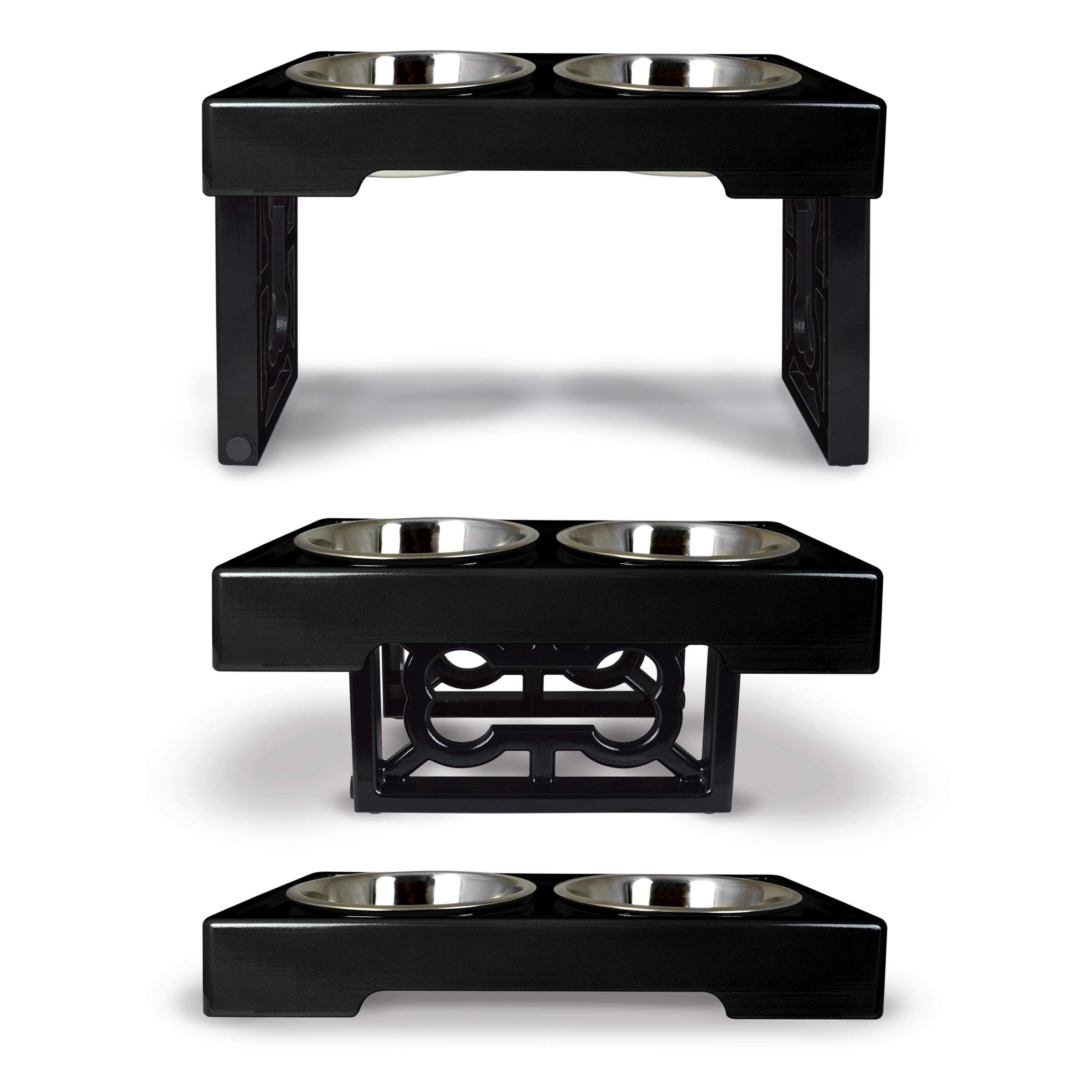 Adjustable Black Elevated Dog Feeder with Stainless Steel Bowls
