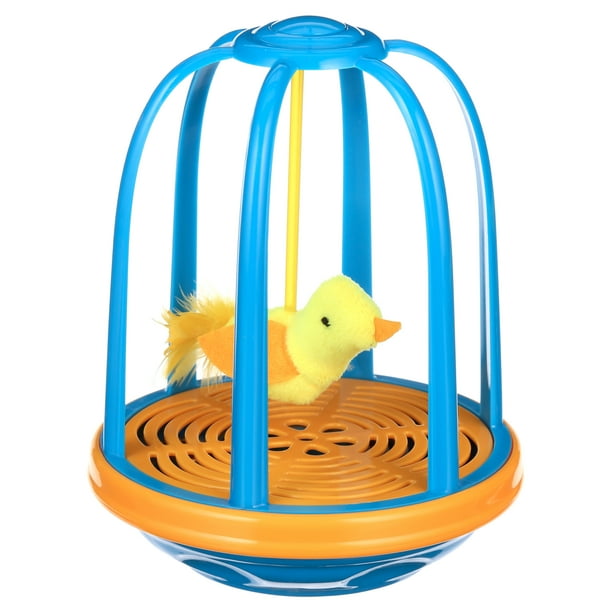 OurPets Bird in a Cage Interactive Cat Toy, Blue and Yellow