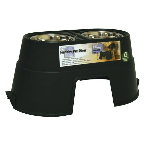 OurPets Comfort Diner Healthy Pet Stainless Steel Dog Bowls Raised Feeder for Dogs, 8", Black