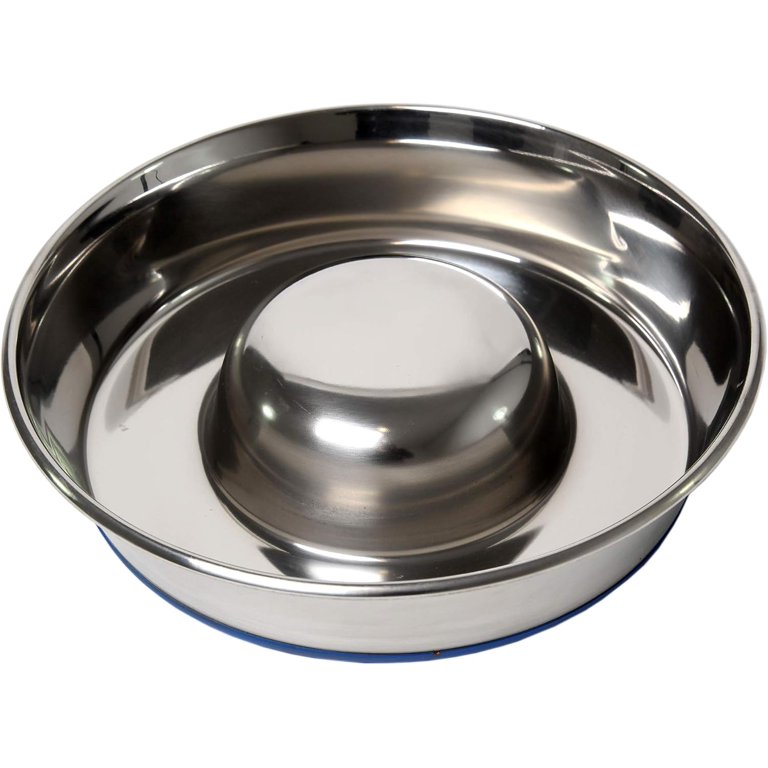 OurPets DuraPet Slow Feed Premium Stainless Steel Dog Bowl Large 6.0 Cups Silver