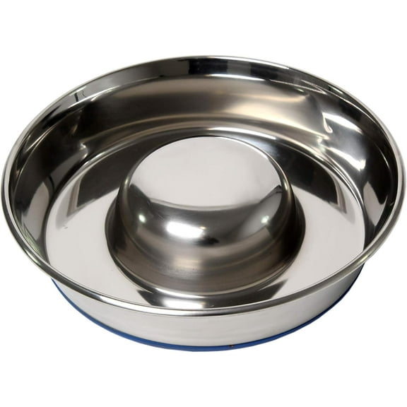 OurPets DuraPet Slow Feed Premium Stainless Steel Dog Bowl, Large (6.0 Cups), Silver