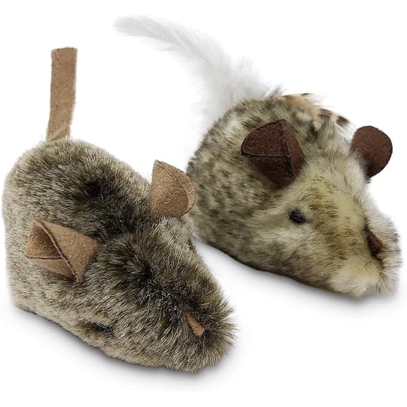 OurPets Play-N-Squeak Twice the Mice Cat Toy, 2pc (Interactive Catnip Toy, Real Mouse Electronic Sound)