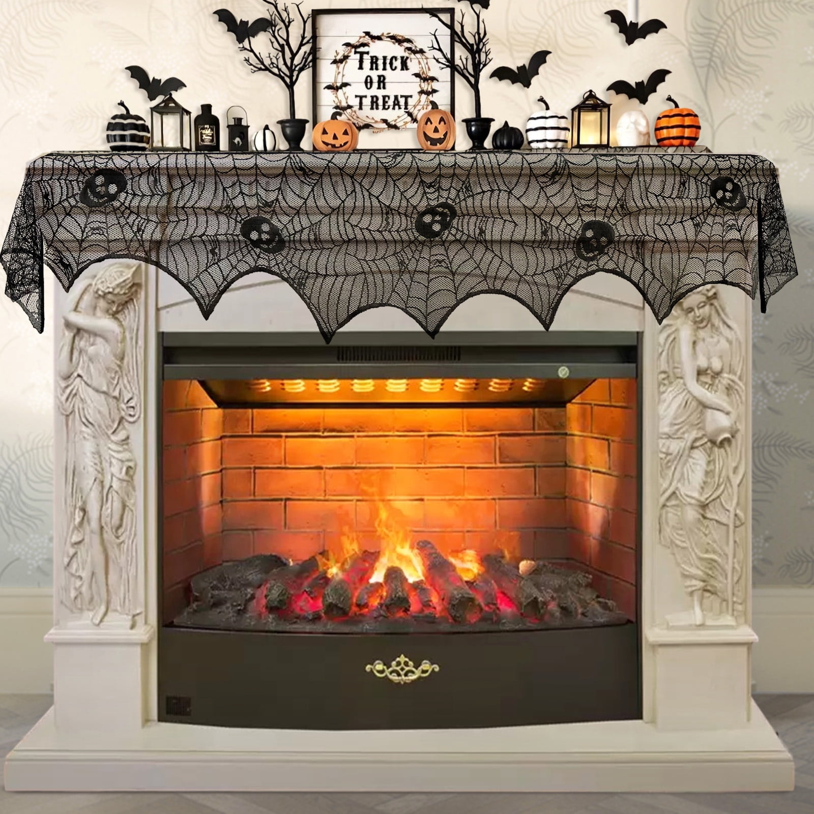 OurWarm Halloween Decorations Indoor Halloween Fireplace Mantel Scarf