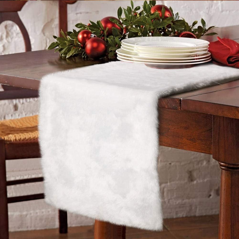 Snow Table Runner OurWarm Christmas Table Runner, Luxury Snowy White Faux Fur, Winter ...