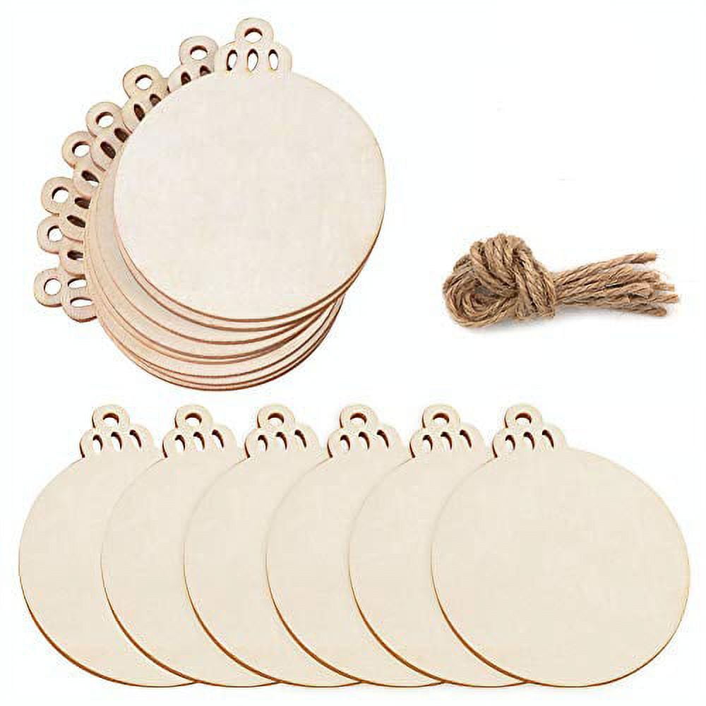 Raweao 100 Pcs Wood Ornaments for Crafts - DIY Natural Wood Slices with 100  Pieces Strings for New Year Christmas Tree Holiday Ornaments