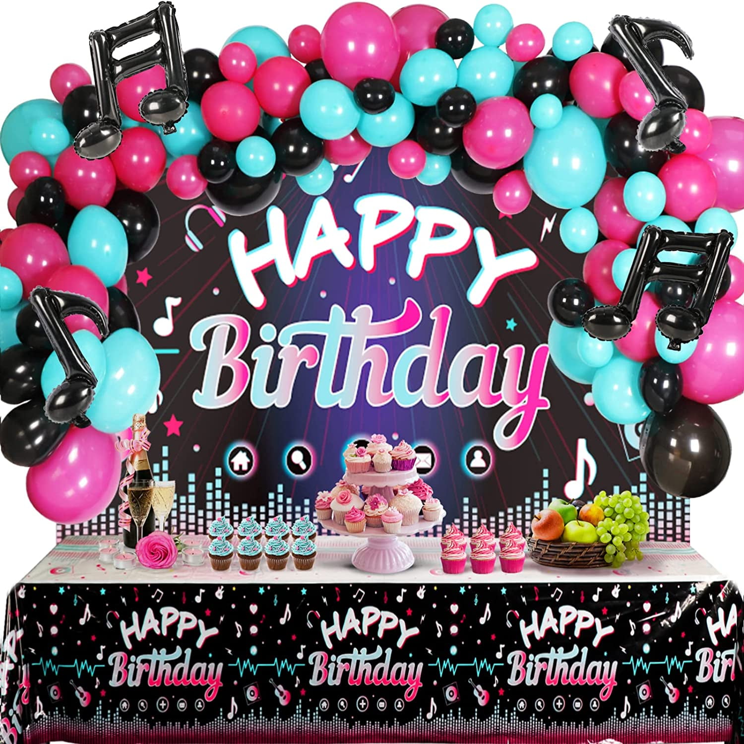 OurWarm Tik Tok Birthday Party Decorations 132Pcs Tiktok Party Decorations Music Party