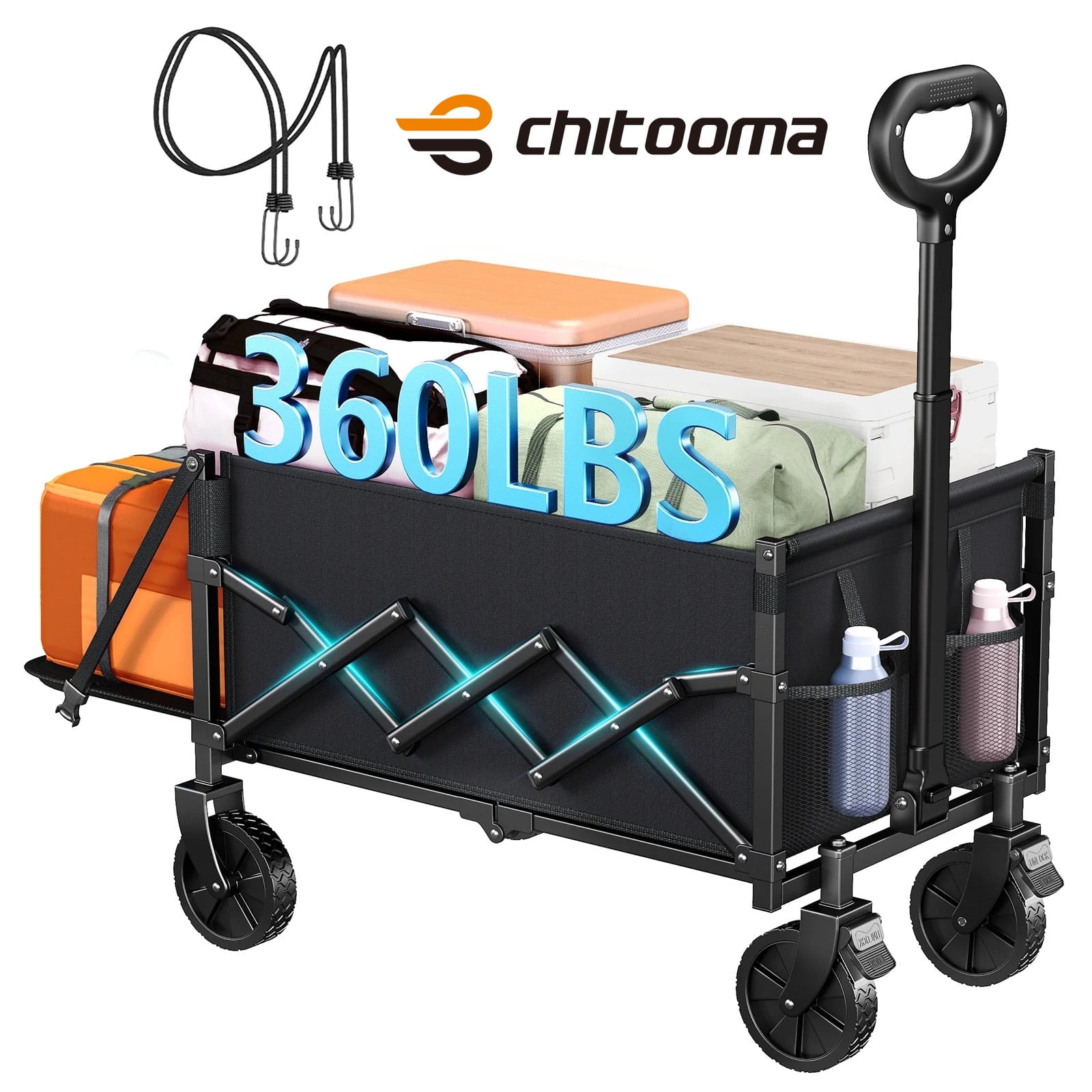 Collapsible Wagon Cart with Expandable Storage & Locking Front Wheels, Portable Foldable Wagon for Beach, Camping, Shopping