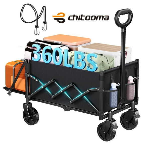 Collapsible Wagon Cart with Expandable Storage & Locking Front Wheels, Portable Foldable Wagon for Beach, Camping, Shopping
