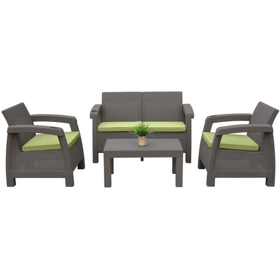 Ourea Espresso Conversation Patio Set with Sage Green Cushion - 4 Piece
