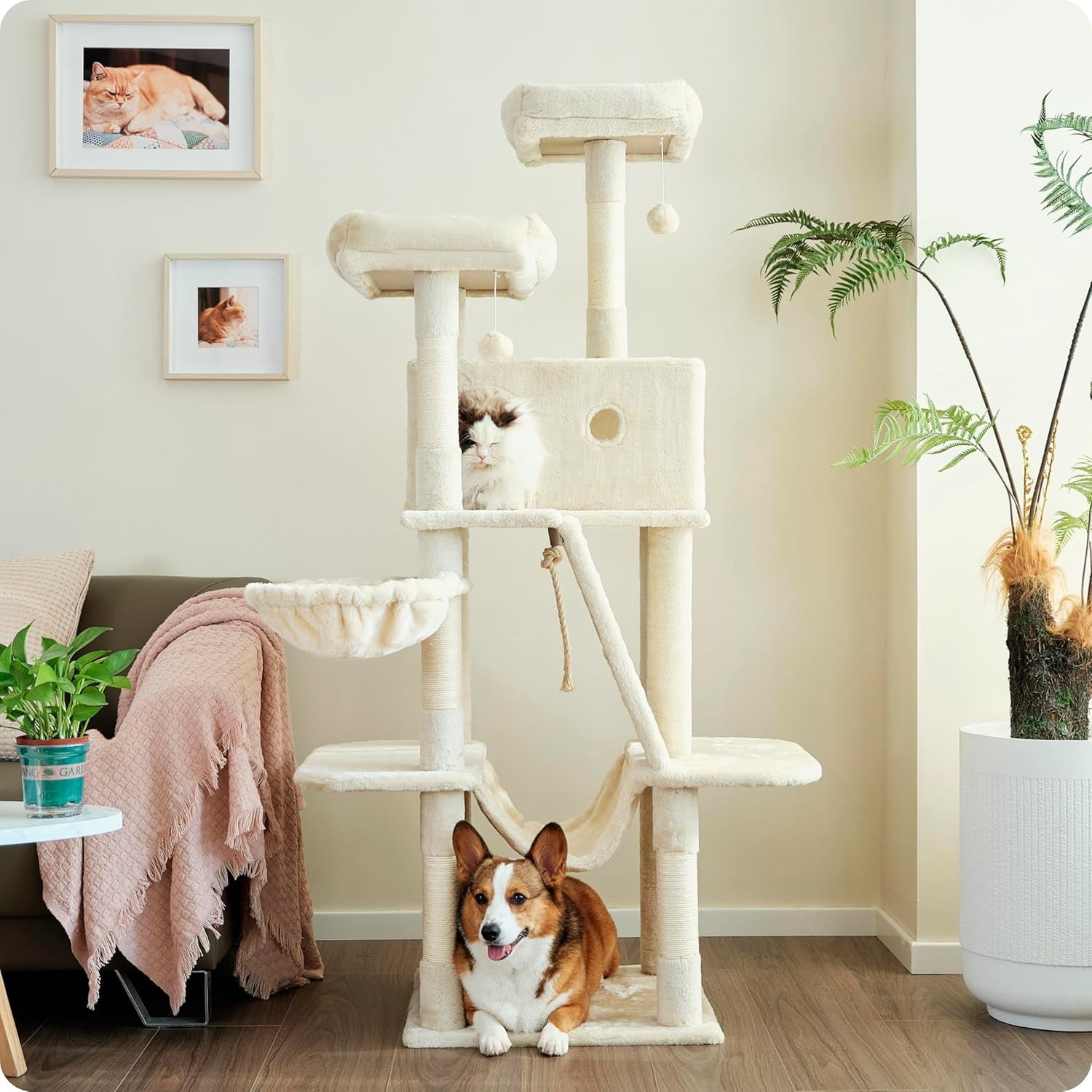 Ouritsu Cat Tree, 61 inch Tall Cat Tower for Large Cat Indoor, Enlarged ...