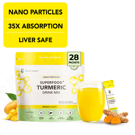 OurJrney Nano Turmeric Curcumin Drink Powder Supplements–Mango Flavor Daily Morning Routine Immunity Wellness Shot , Gut Health & Joint Support - No Added Sugar, Vegan, Gluten-Free, Non-GMO-28 Sachet