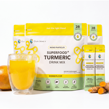 OurJrney Nano Turmeric Curcumin Drink Powder Supplements–Mango Flavor Daily Morning Routine Immunity Wellness Shot , Gut Health & Joint Support - No Added Sugar, Vegan, Gluten-Free, Non-GMO-28 Sachet
