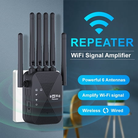 Ourlife 6 external antenna Network, 2026 WiFi Extender Wireless Dual-Band WiFi Repeater 1200Mbps, Signal Amplifier Extender Router Long Distance, Black.