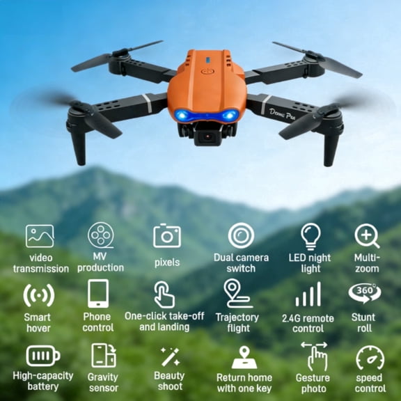 Ourlife 2.4" Screen Remote Dual Camera Drone with 1000mAh Rechargeable Battery, HD RC Quadcopter with Live View Display for Beginners, Orange.