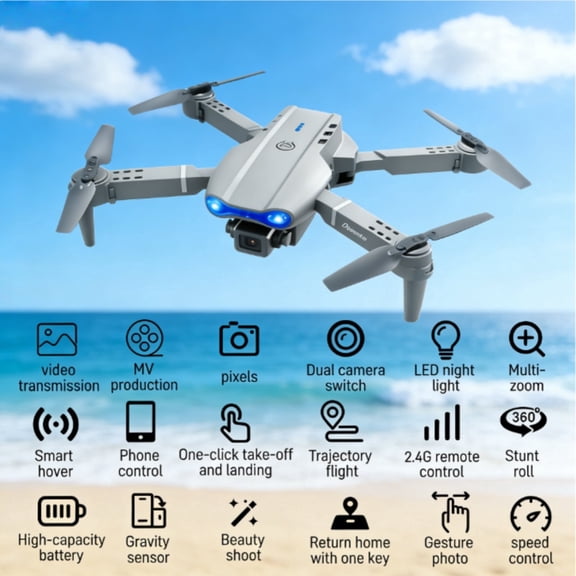 Ourlife 2.4" Screen Remote Dual Camera Drone with 1000mAh Rechargeable Battery, HD RC Quadcopter with Live View Display for Beginners, Gray.